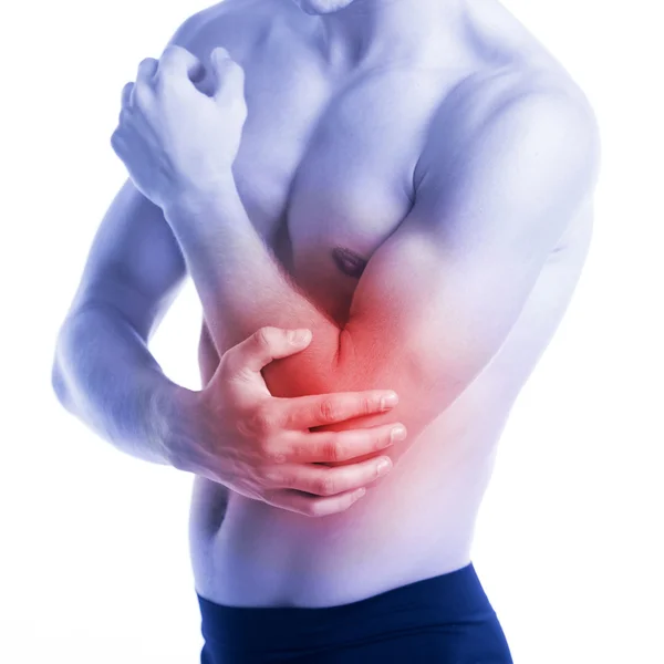 Man has elbow pain and contusion — Stock Photo, Image