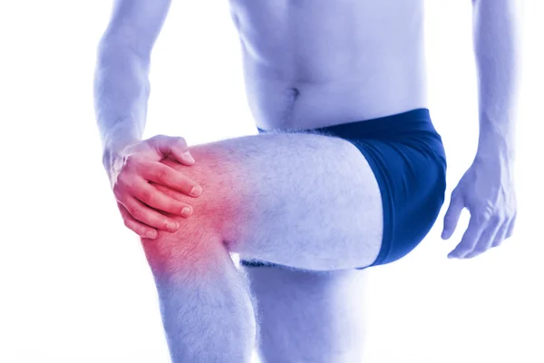 Man holds up for sore knee — Stock Photo, Image