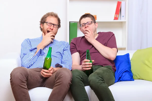 Two guys on boring party at home — Stock Photo, Image