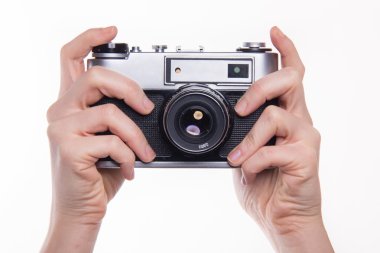 35 mm klasik fotoğraf kamera Deklanşör tuşuna basarak 