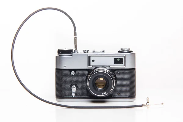 Classic 35mm old analog camera with cable release — Stock Photo, Image