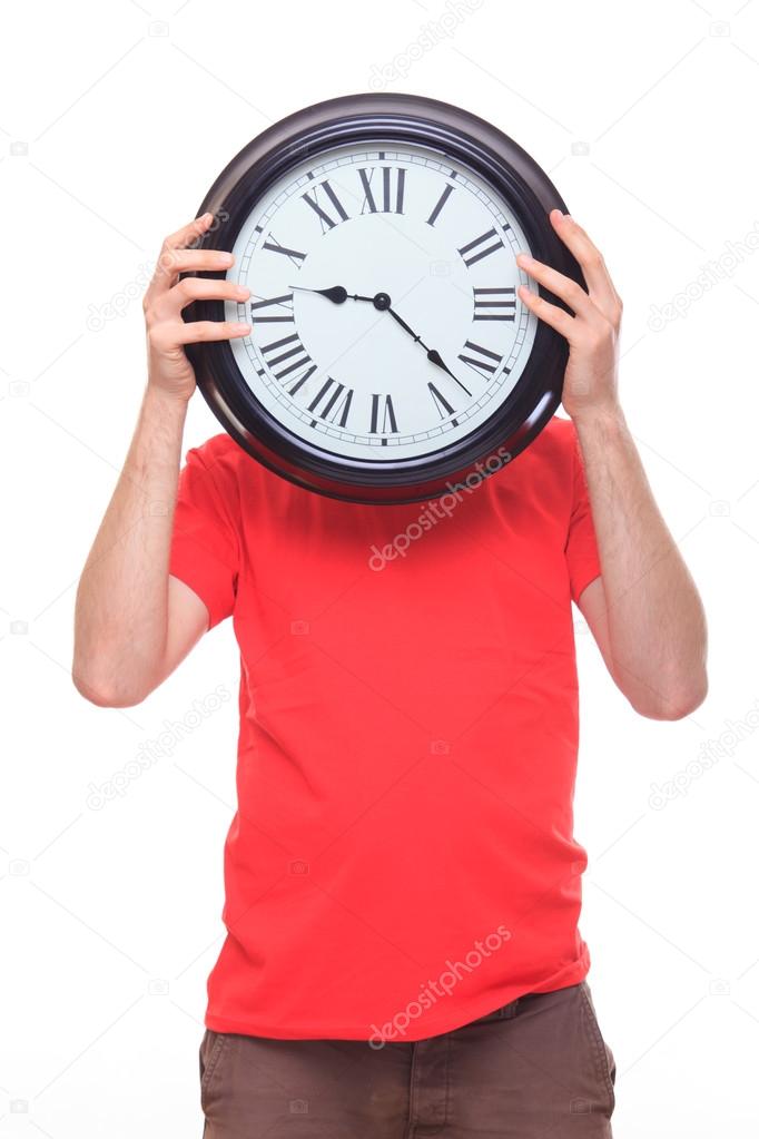 Person with big clock instead of head  