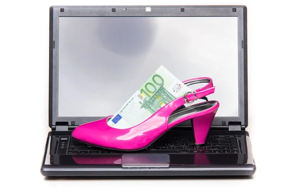 Compras online das mulheres - salto rosa — Fotografia de Stock
