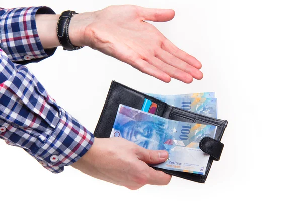 Swiss francs paying with wallet — Stock Photo, Image