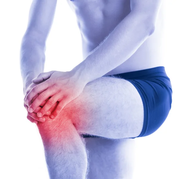 Man has knee pain and contussion — Stock Photo, Image