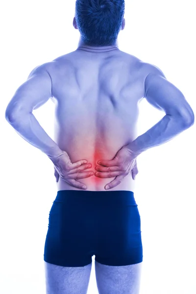 El hombre tiene lomos de dolor en la espalda — Foto de Stock