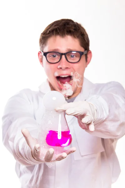 Dangerous accident in a chemistry lab during the reaction — Stock Photo, Image