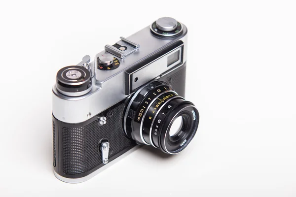 Classic 35mm old analog camera on white — Stock Photo, Image