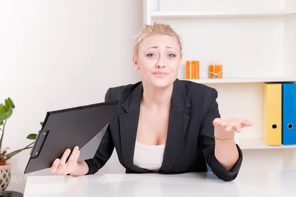 Dissatisfied employer woman during interview at office — Stock Photo, Image