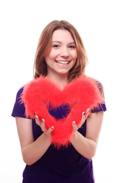 Meisje met rood hart — Stockfoto