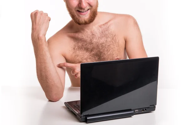 Naked man in front of webcam — Stock Photo, Image