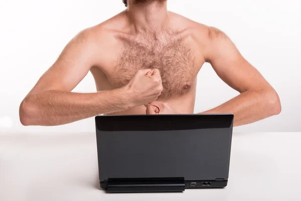 Showing muscle by webcam — Stock Photo, Image