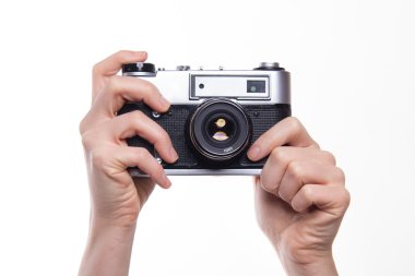 Vintage fotoğraf makinesi holding eller