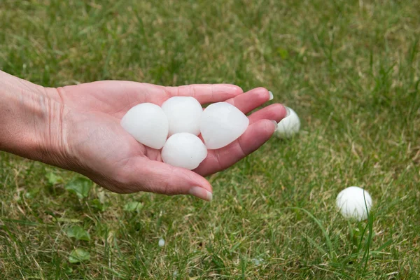 Hail on the grass after the storm — Stock Photo, Image