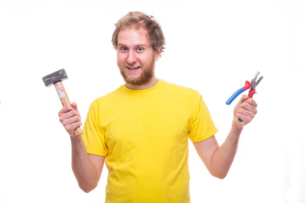 Man with  hammer and pliers — Stock Photo, Image