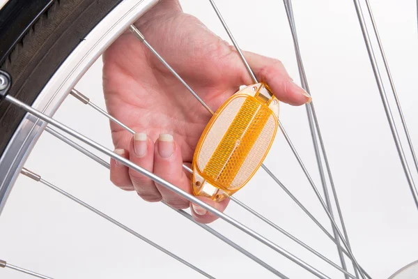 Hand selectievakje fiets reflector — Stockfoto