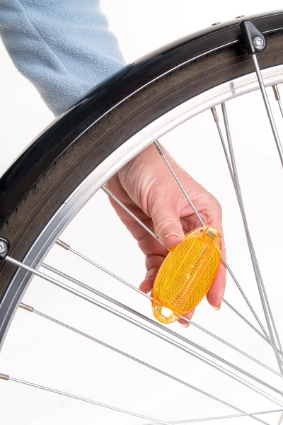 Hand selectievakje fiets reflector — Stockfoto