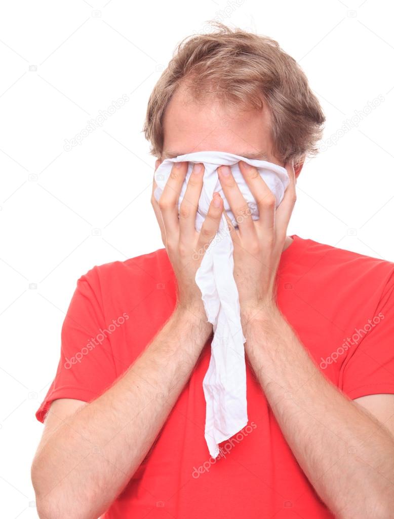 Hombre llorando en el pañuelo — Foto de stock © MichalLudwiczak #73977109, image size:778x1024