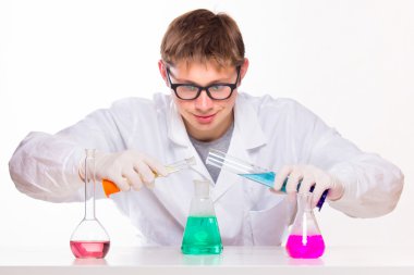 scientist doing chemical reactions clipart