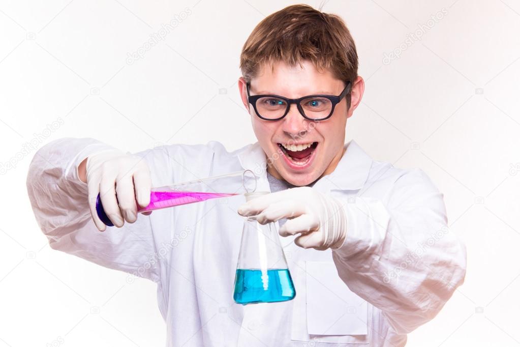 scientist doing chemical reactions