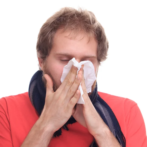 Sick man using handkerchief — Stock Photo, Image