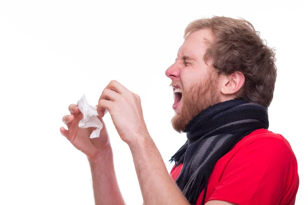 Hombre enfermo estornudando ninguno — Foto de Stock