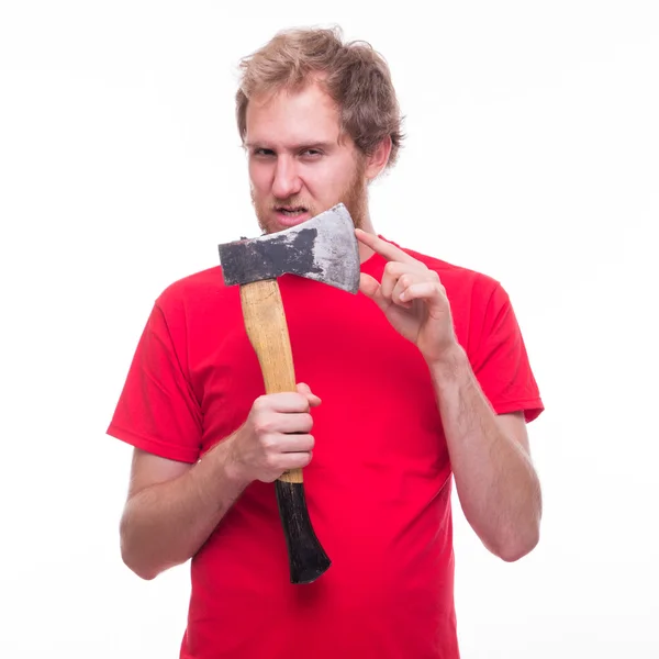 Mad man holding a sharp ax — Stock Photo, Image