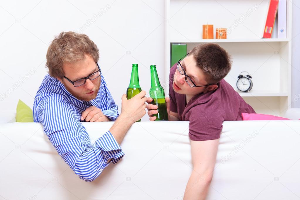 Two drunk guys with beer