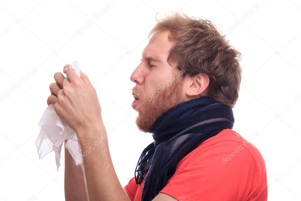 Sick cold man coughing