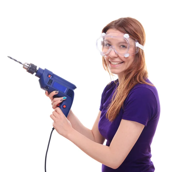 Young woman with drill — Stock Photo, Image