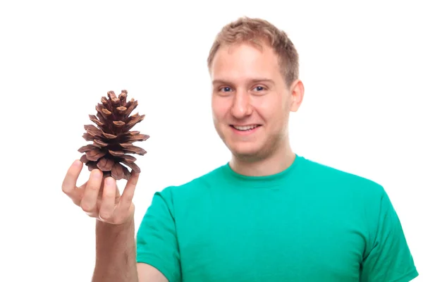 Man Holding Pine Cone — Stock Photo, Image