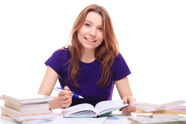 Young woman studying with books — Stock Photo, Image