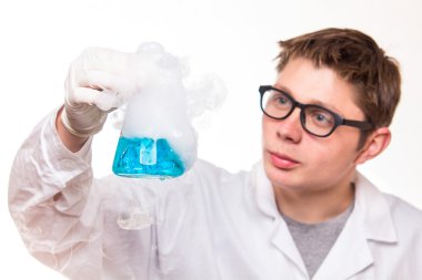 scientist doing chemical reactions clipart