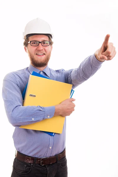 Young happy engineer in helmet — Stock Photo, Image