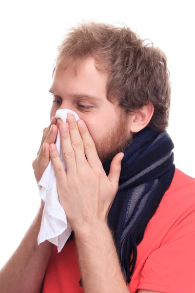 Sick man using handkerchief — Stock Photo, Image