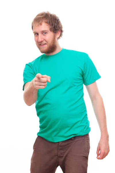Parmak ile işaret sakallı adam — Stok fotoğraf