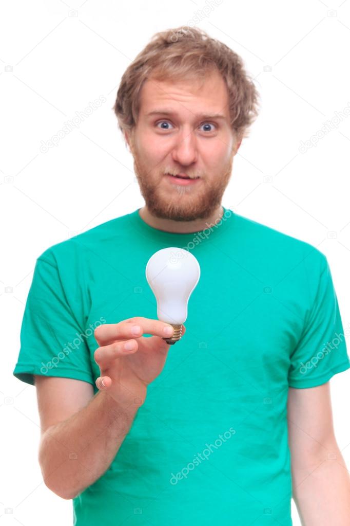 Surprised man with light bulb