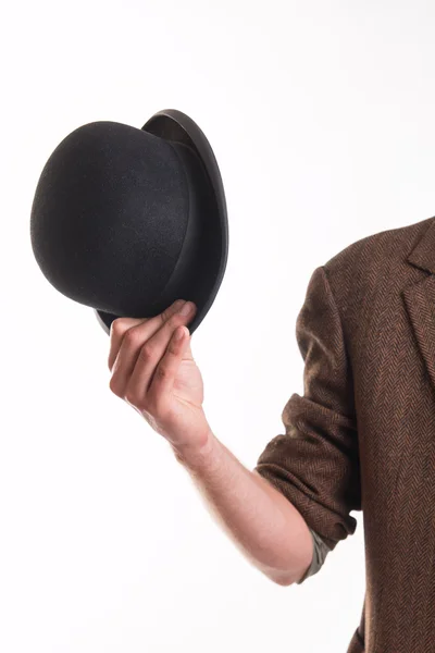 Man holding the old victorian hat — Stock Photo, Image