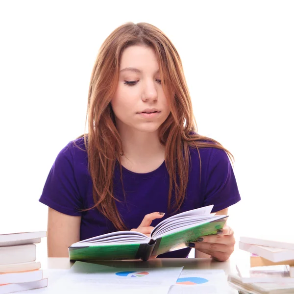 Girl learning from books — Stock Photo, Image