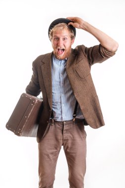 Cheerful man in an old dress