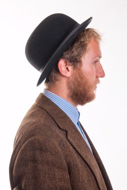 Eski moda sakallı adam sakal ve şapka 