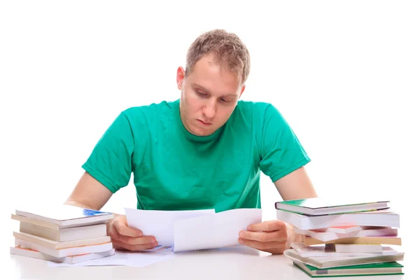 Mens leren op Bureau — Stockfoto