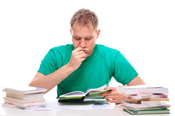 Mens leren op Bureau — Stockfoto