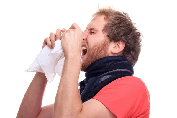 Hombre enfermo estornudando ninguno — Foto de Stock