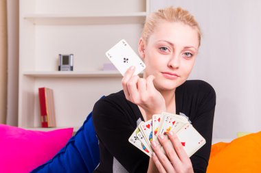woman playing cards clipart