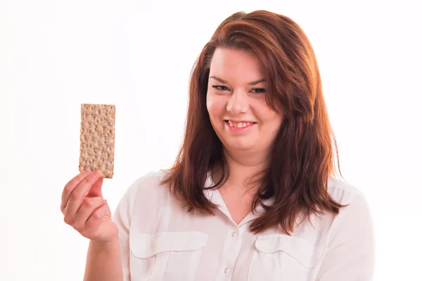 Low-calorie bread in womans hand — Stock Photo, Image