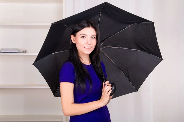 Girl with black umbrella — Stock Photo, Image