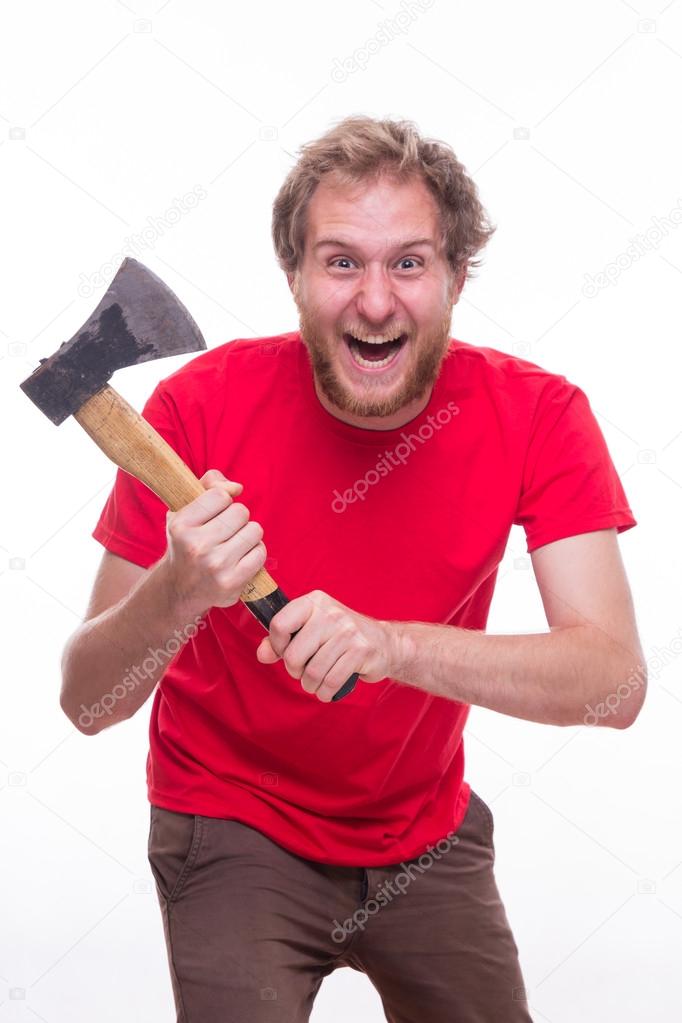 Crazy man with  ax
