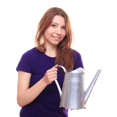 young woman watering flowers clipart