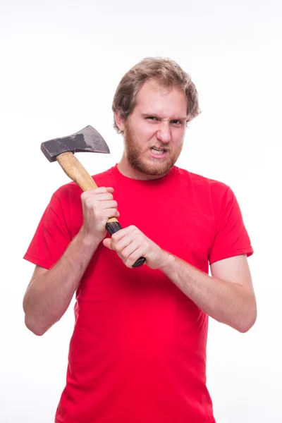 Homem zangado com machado — Fotografia de Stock